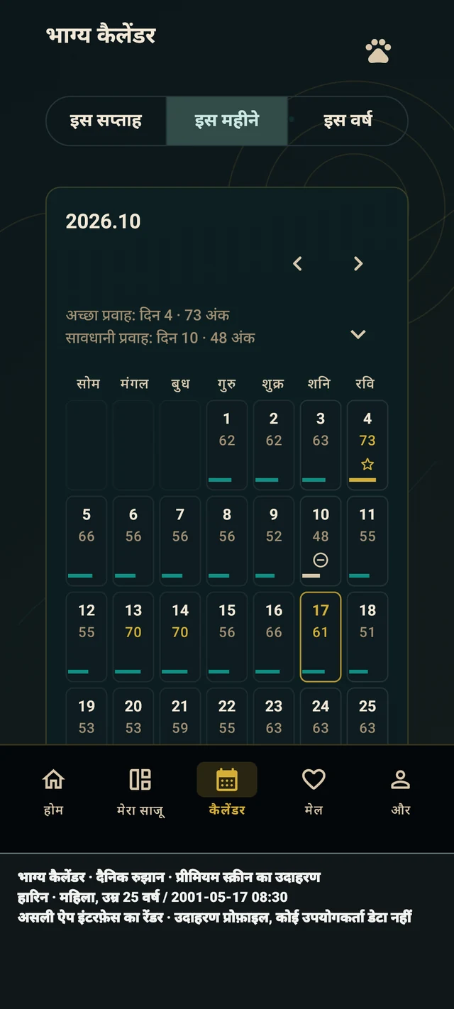 आज की व्याख्या — असली ऐप स्क्रीन · उदाहरण प्रोफ़ाइल