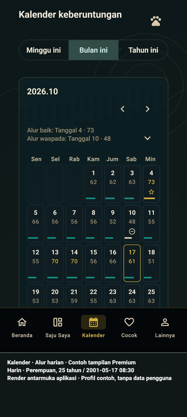 Bacaan harian — Layar aplikasi asli · Profil contoh