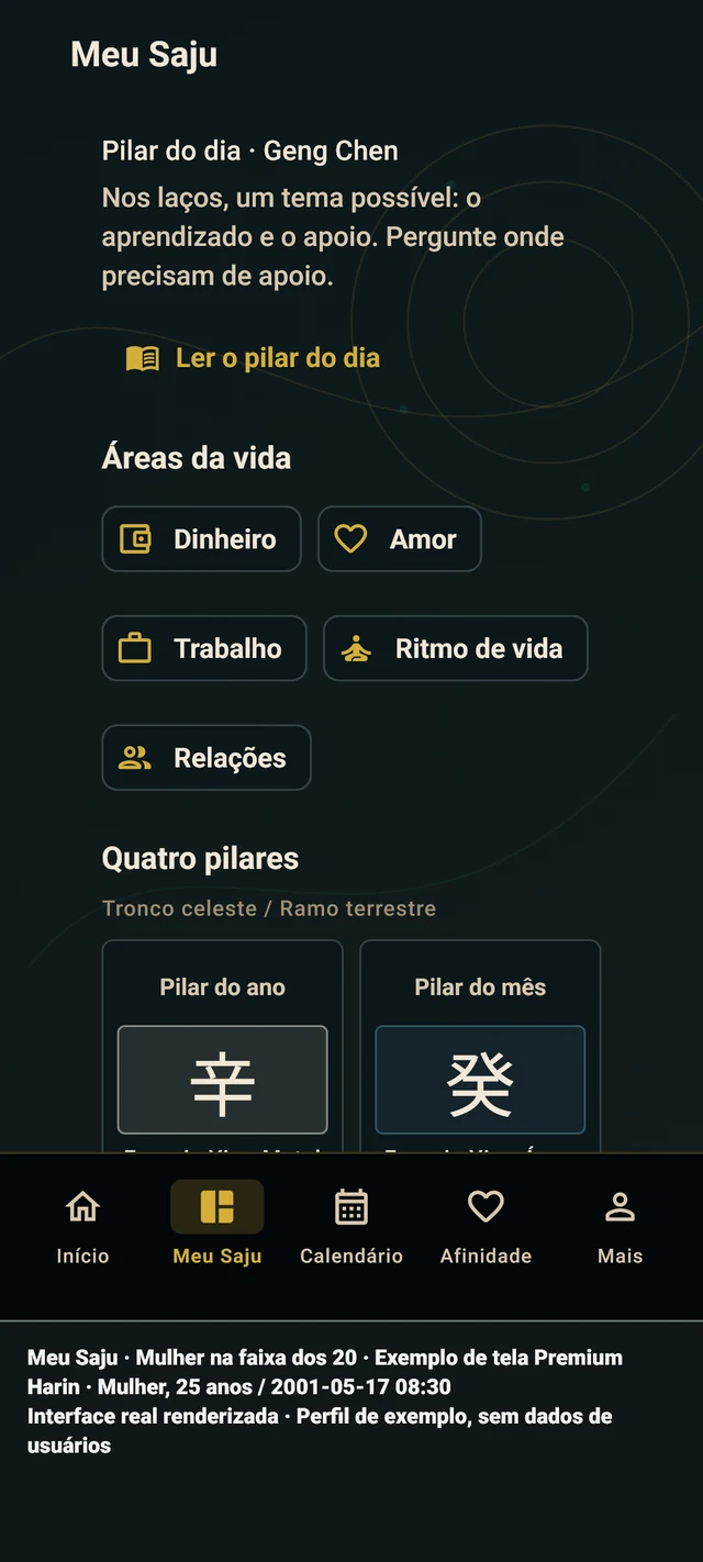 Meu Saju — Tela real · Perfil de exemplo